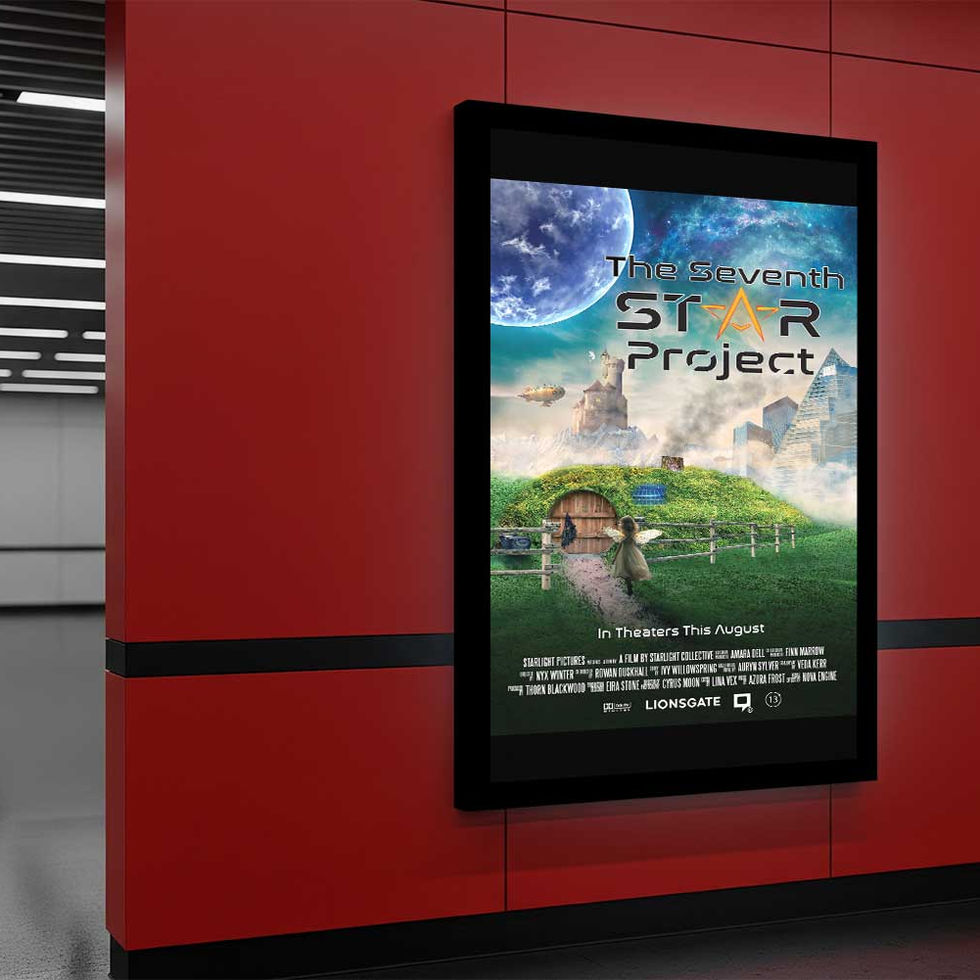 A mocked up image of a movie poster created with composite image design with a typographically designed movie title.