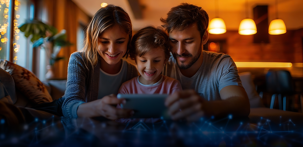 Uma família no sofa assistingo algo no celular