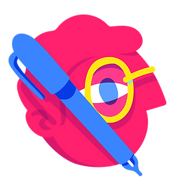 Un stylo flotte devant un personnage qui porte des lunettes