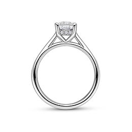 Emerald cut four claw cathedral hidden halo solitaire diamond engagement ring by Luxe Diamonds