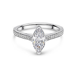 Marquise cut four claw low cathedral channel shoulder set diamond engagement ring by Luxe Diamonds