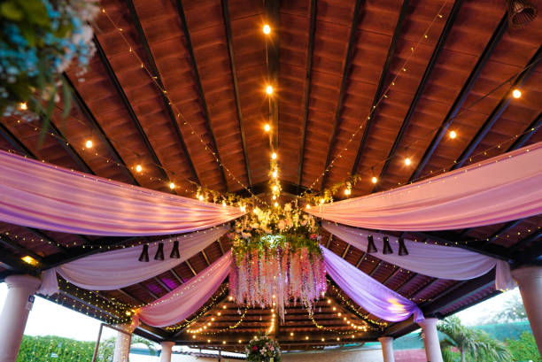 Using Fairy Lights with Flowers and Drapes in Wedding Decorations