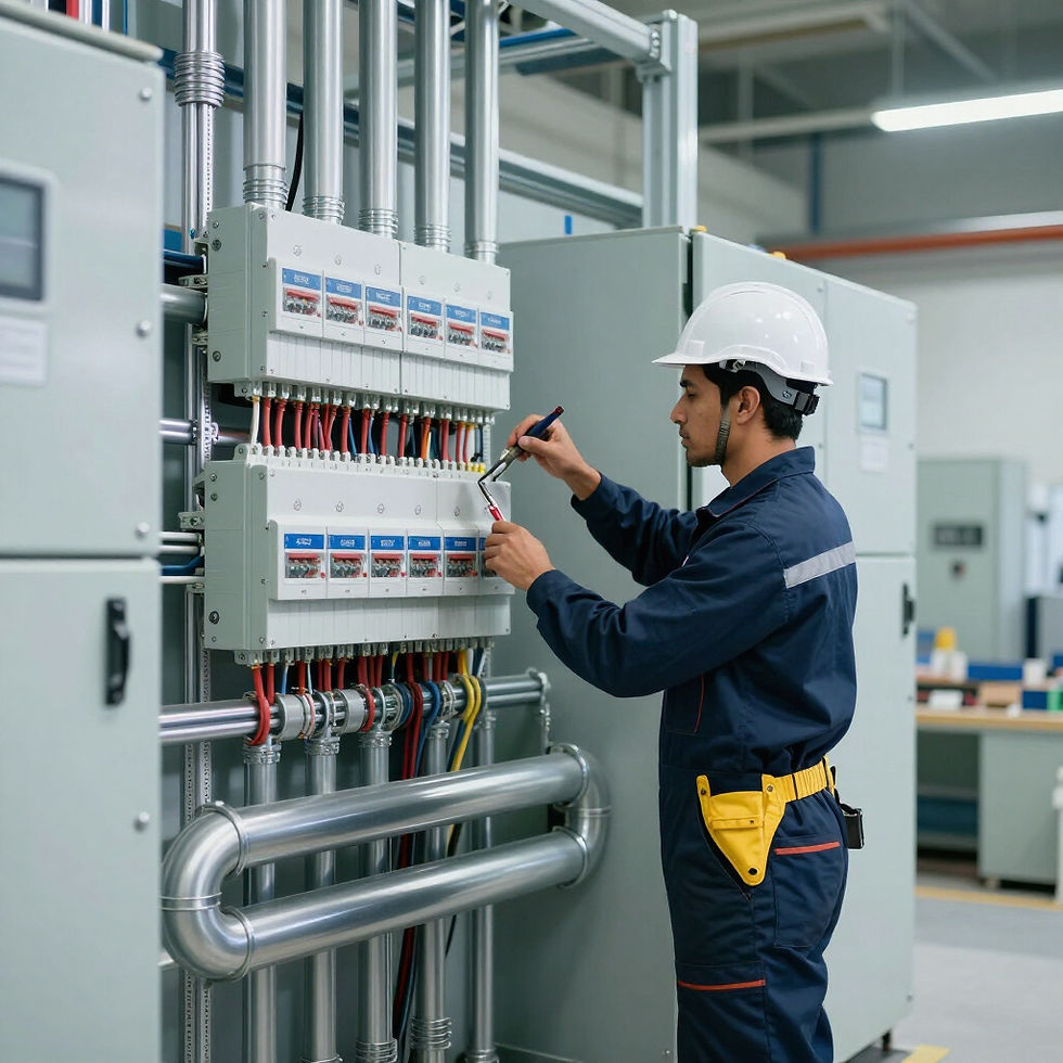 Electrician working on commercial electrical panel in Charlotte, NC