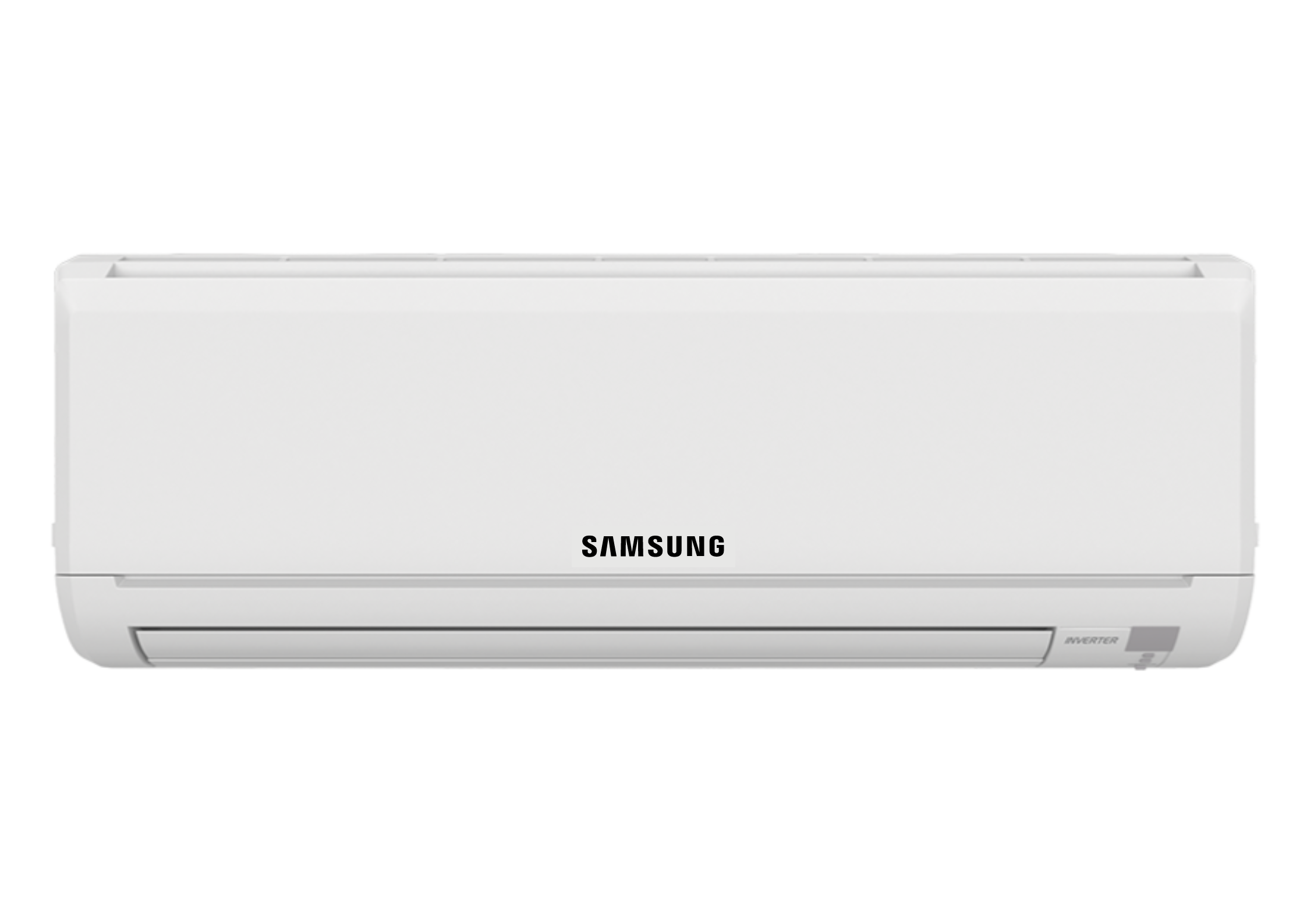 Transparent image of a Samsung ductless mini-split air conditioning unit, showcasing its design and components.