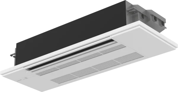 Ceiling-recessed ductless mini-split air conditioning unit with transparent background, integrated seamlessly into the ceiling for efficient cooling and heating