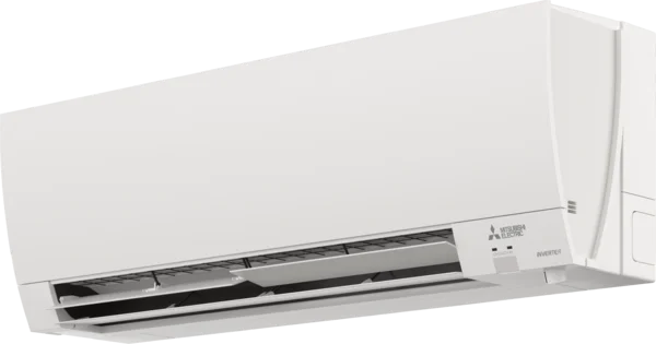 Transparent image of a wall-mounted ductless mini-split air conditioning unit, showcasing its sleek design and installation.