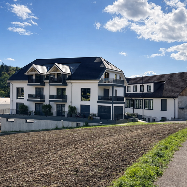 Neubau Mehrfamilienhaus Löwenstrasse 20, 5745 Safenwil – 11 Wohneinheiten, Projektvolumen CHF 5.5 Mio., Aussenansicht.