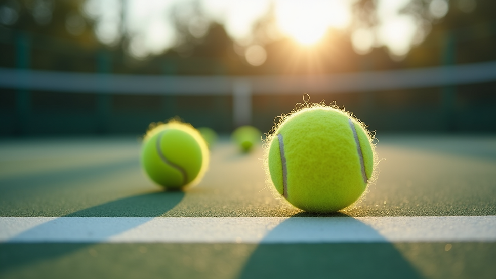 Close-up view of tennis balls on a court surface