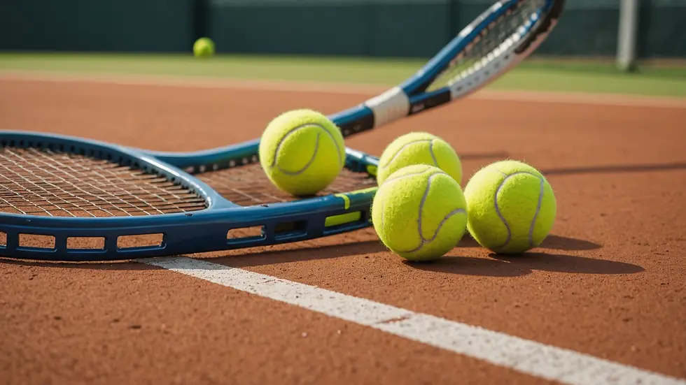 Close-up of tennis coaching materials such as a racket and balls
