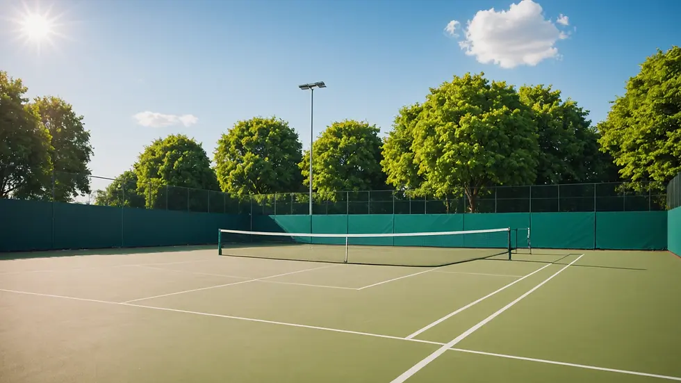 Eye-level view of a tennis court ready for a practice session