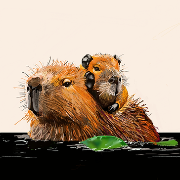 Capybara and baby