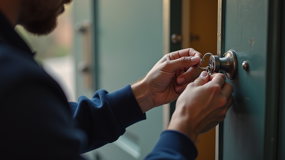 Close-up view of a locksmith rekeying a door lock