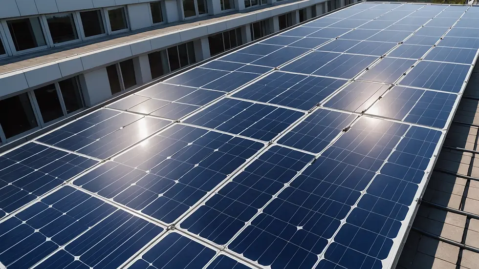 Close-up view of solar panels on a modern building's roof