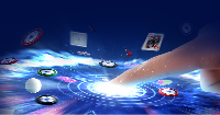 3D digital concept art of a futuristic glowing touchscreen interface with floating virtual graphics.