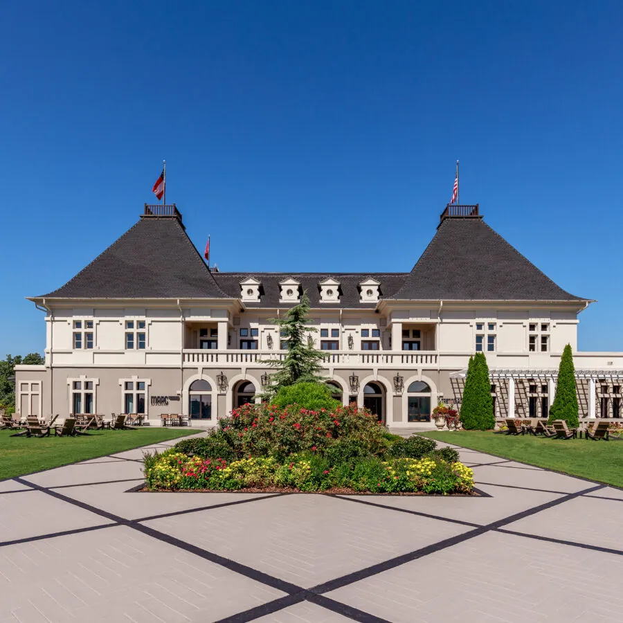 The view of Chateau Elan's stunning architecture