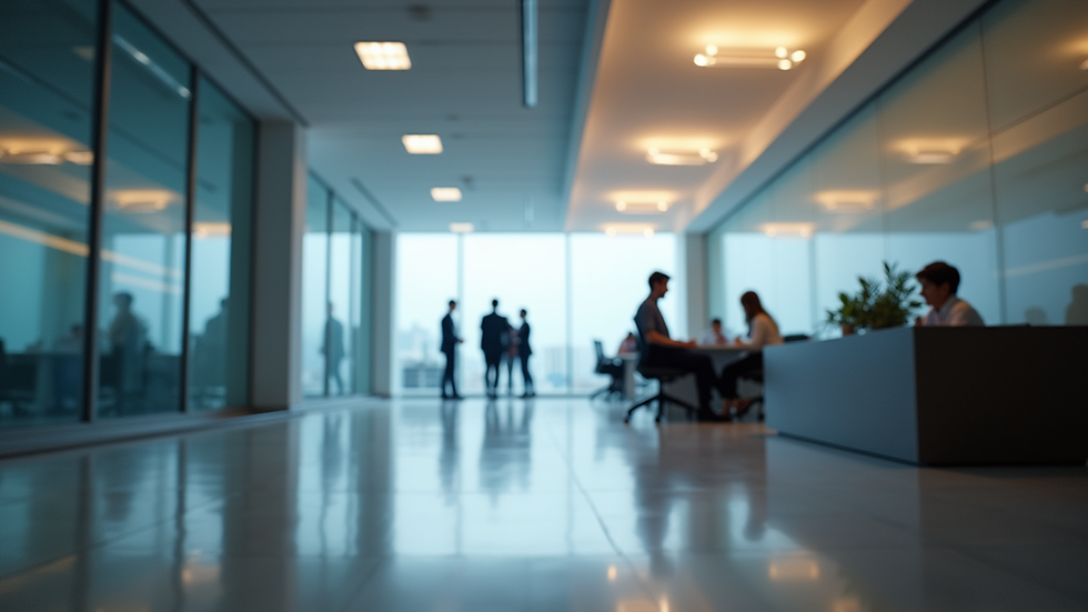Eye-level view of a modern office space with AI technology integration