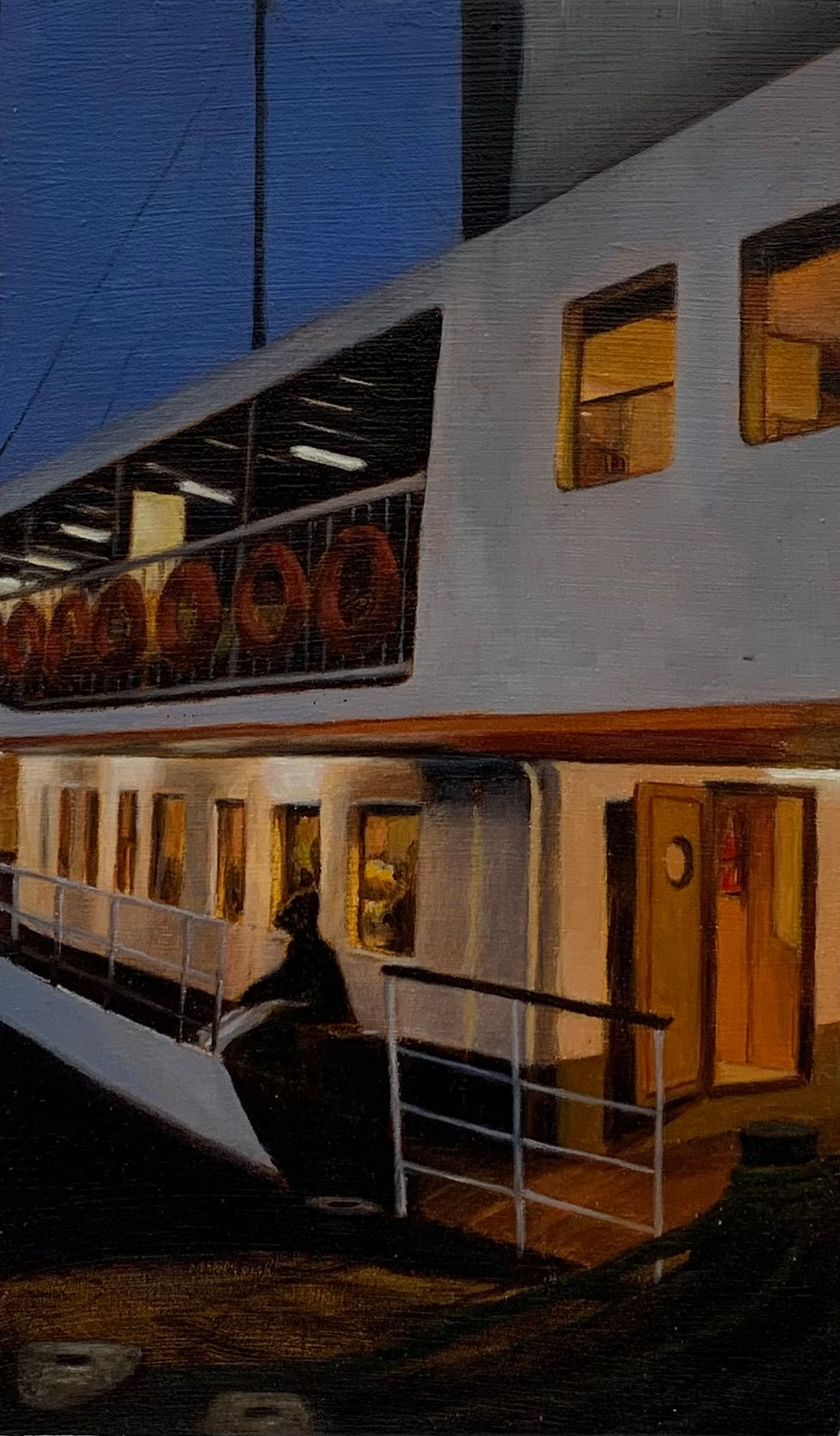 Oil on Wood. Night Ferry