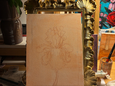 Start of a Floral Painting - Iris in Black