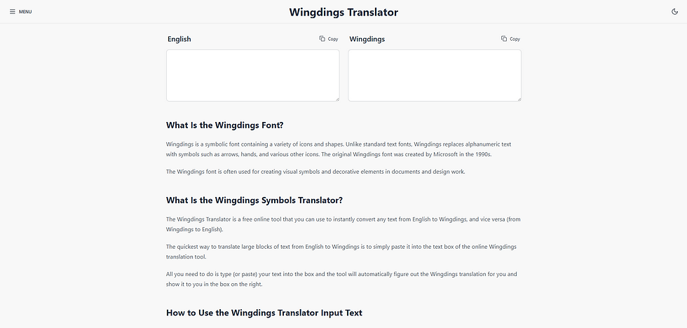 Character Calculator Wingdings Translator