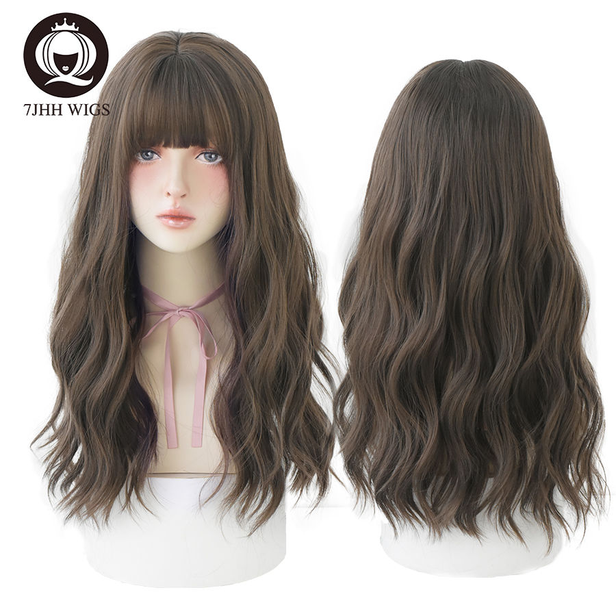 Thumbnail: Deep Wave Synthetic Wig Wth Bangs For Women Long Omber Brown Hair Layered