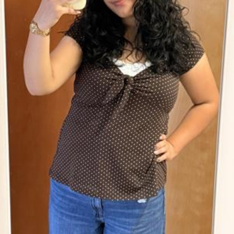 Thumbnail: Women Fairy Grunge Coquette Shirts Y2K Polka Dot Puff Short Sleeve Babydoll Tops