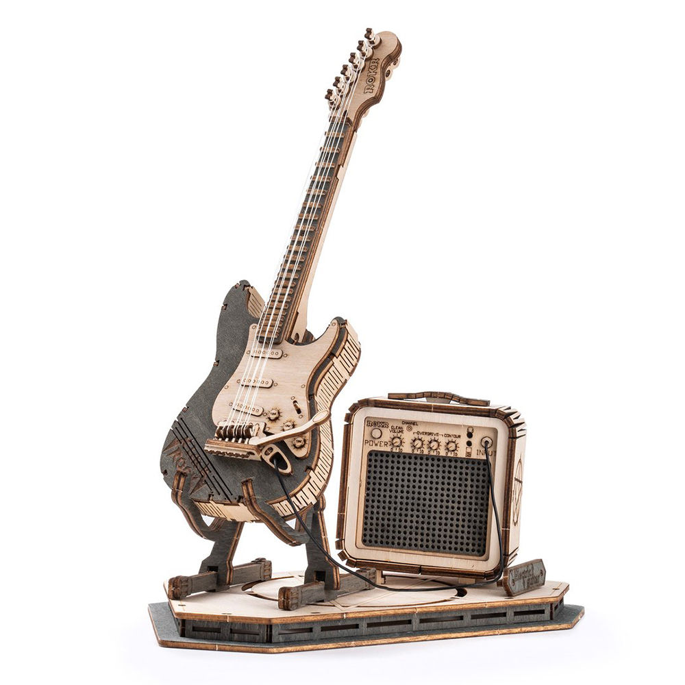 Robotime ROKR Electric Guitar 3D Wooden Puzzle for Kids Adults Assembly Creative