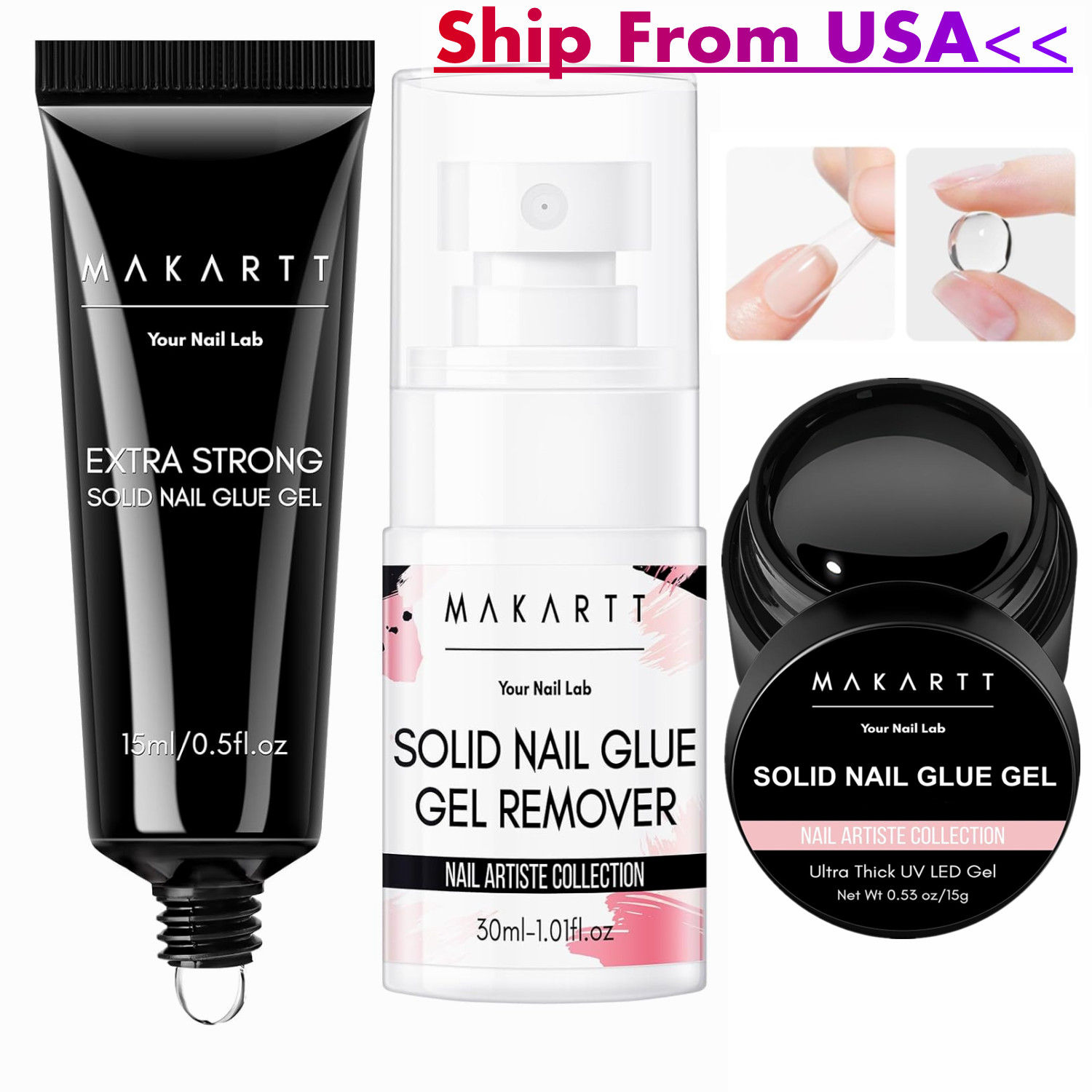 Makartt Solid Nail Glue with Glue Remover Kit: Super Strong Nail Glue Gel for Pr
