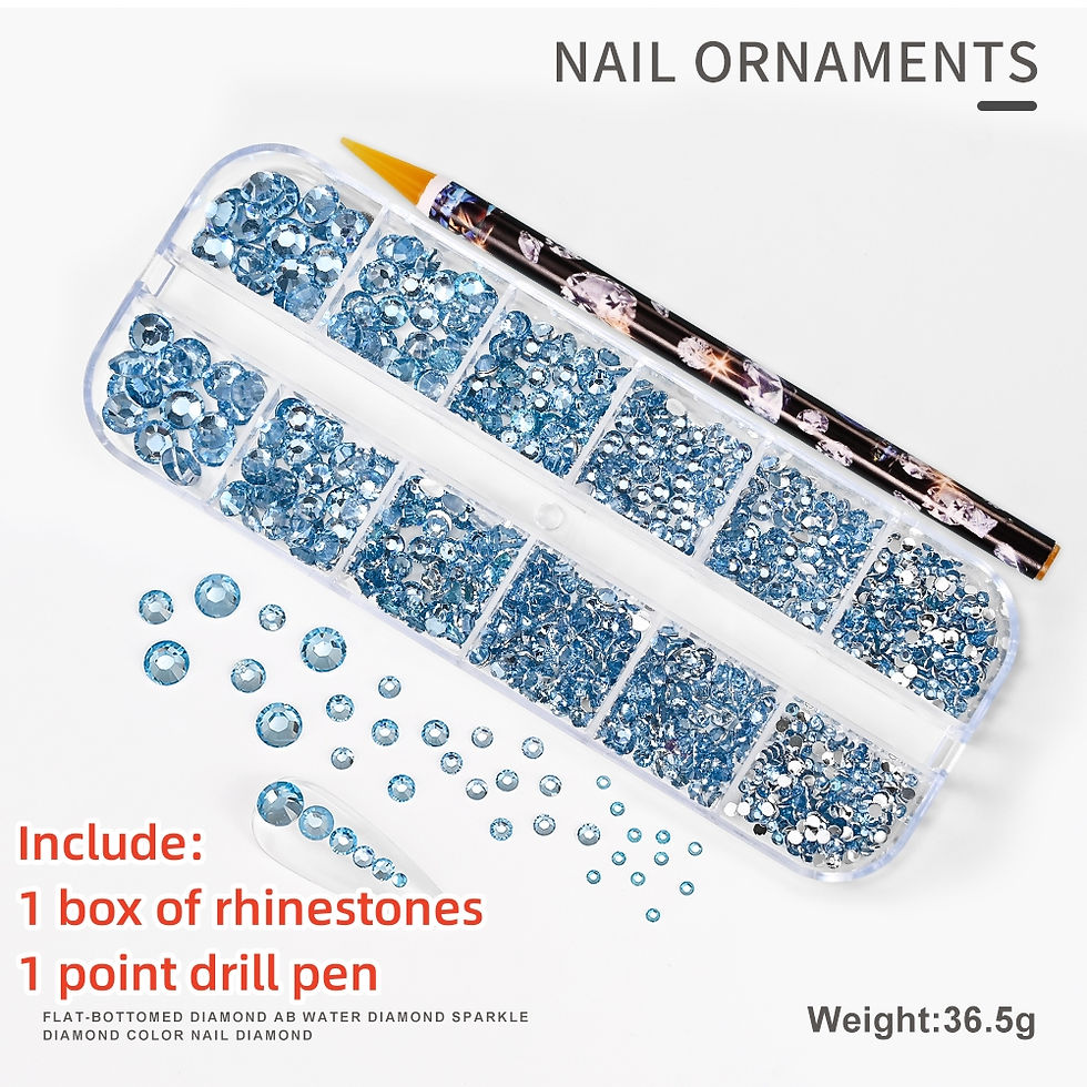 Thumbnail: 12Gird 3D Glass AB Crystal Nail Art Rhinestones Kit Flatback Round Bead Charm Ge