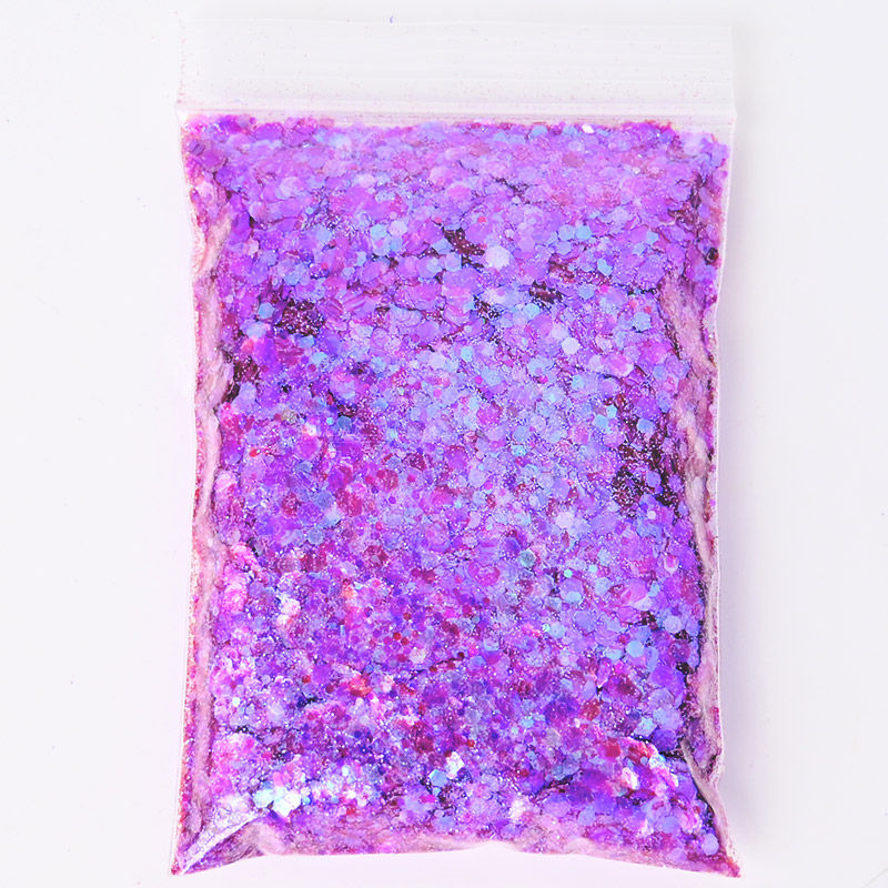 Thumbnail: 50G/Bag Holographic Mixed Hexagon Shape Chunky Nail Glitter Sequins Sparkly Flak