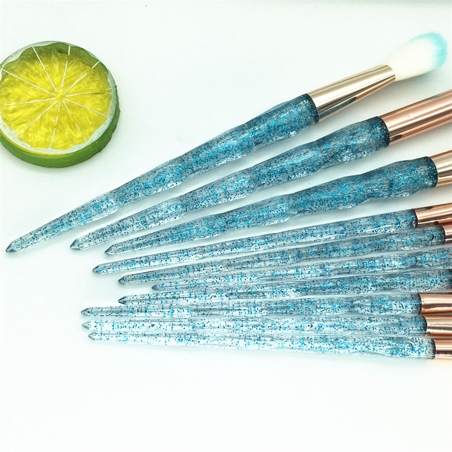 Thumbnail: 10pcs Unicorn Makeup Brushes Set Diamond Crystal Handle Blending Foundation Powd
