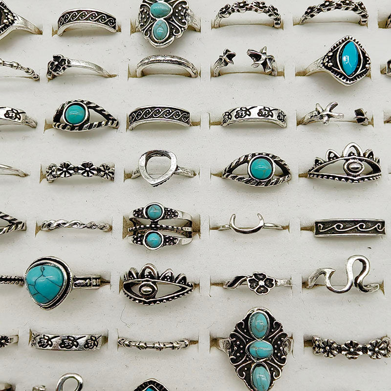 Thumbnail: 22pc/Lot Wholesale Bohemia Style Finger Rings For Women Vintage Silver Plate Sto