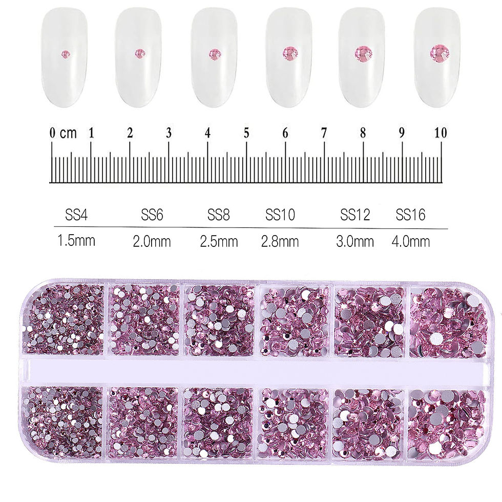 Thumbnail: 12Grids SS6-SS30 Mixed Nail Rhinestones Shiny Clear/Gold/Pink/Blue Diamond Flat-