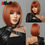 Thumbnail: Medium Length Chestnut Brown Synthetic Wigs Middle Part Wine Red Highlights Stra