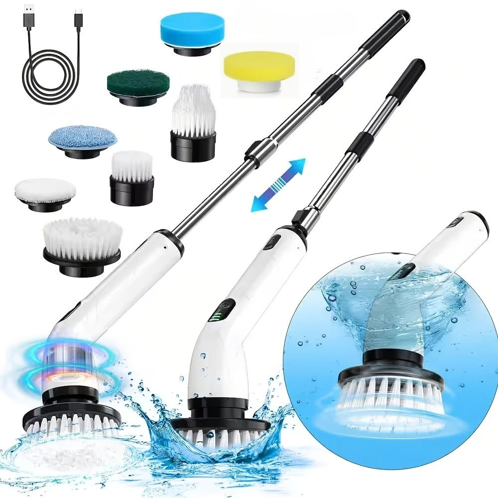 9-in-1 USB Rechargeable Electric Cleaning Brush Telescopic Handle 8 Brush Heads