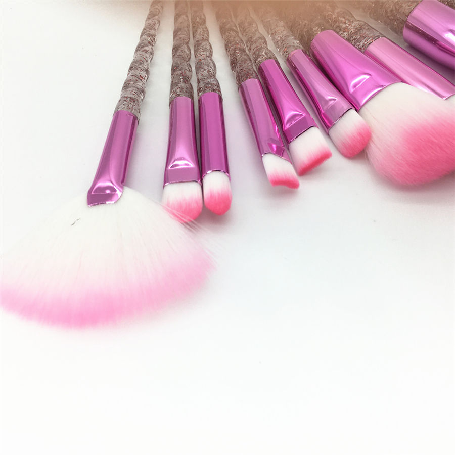 Thumbnail: 10pcs Unicorn Makeup Brushes Set Diamond Crystal Handle Blending Foundation Powd