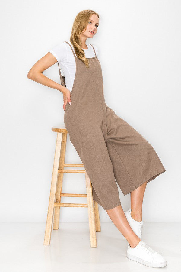 Thumbnail: Cropped Bottom Wide Leg Oversized Jumpsuit - Taupe