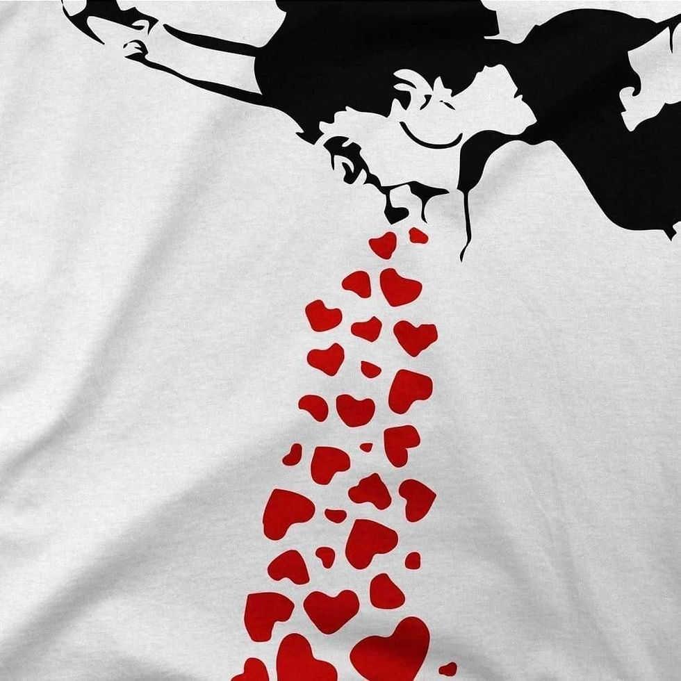 Thumbnail: Banksy Lovesick Girl Throwing Up Hearts Artwork T-Shirt