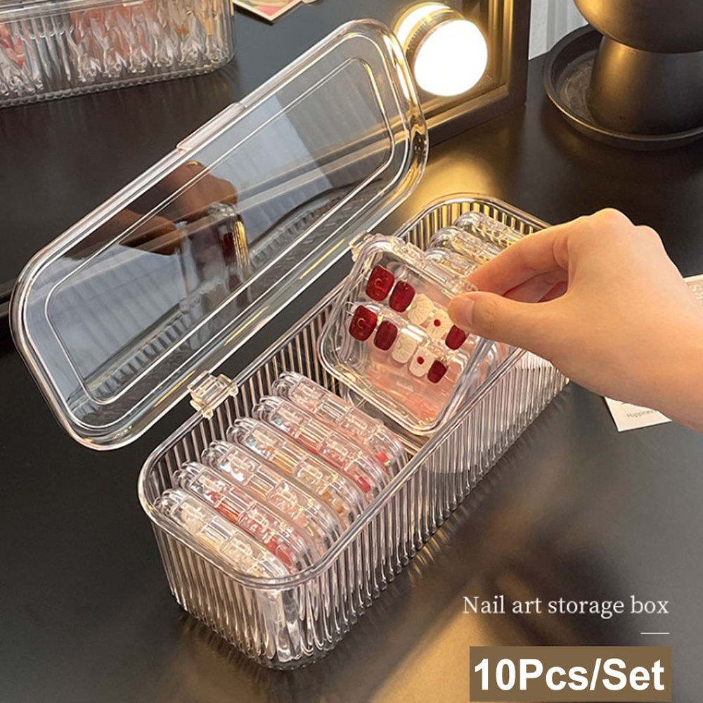 10Pcs Transparent Acrylic Nail Storage Box Dust-Proof Travel Organizer for Salon