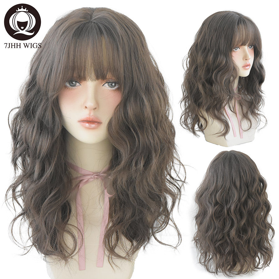 Thumbnail: Deep Wave Synthetic Wig Wth Bangs For Women Long Omber Brown Hair Layered
