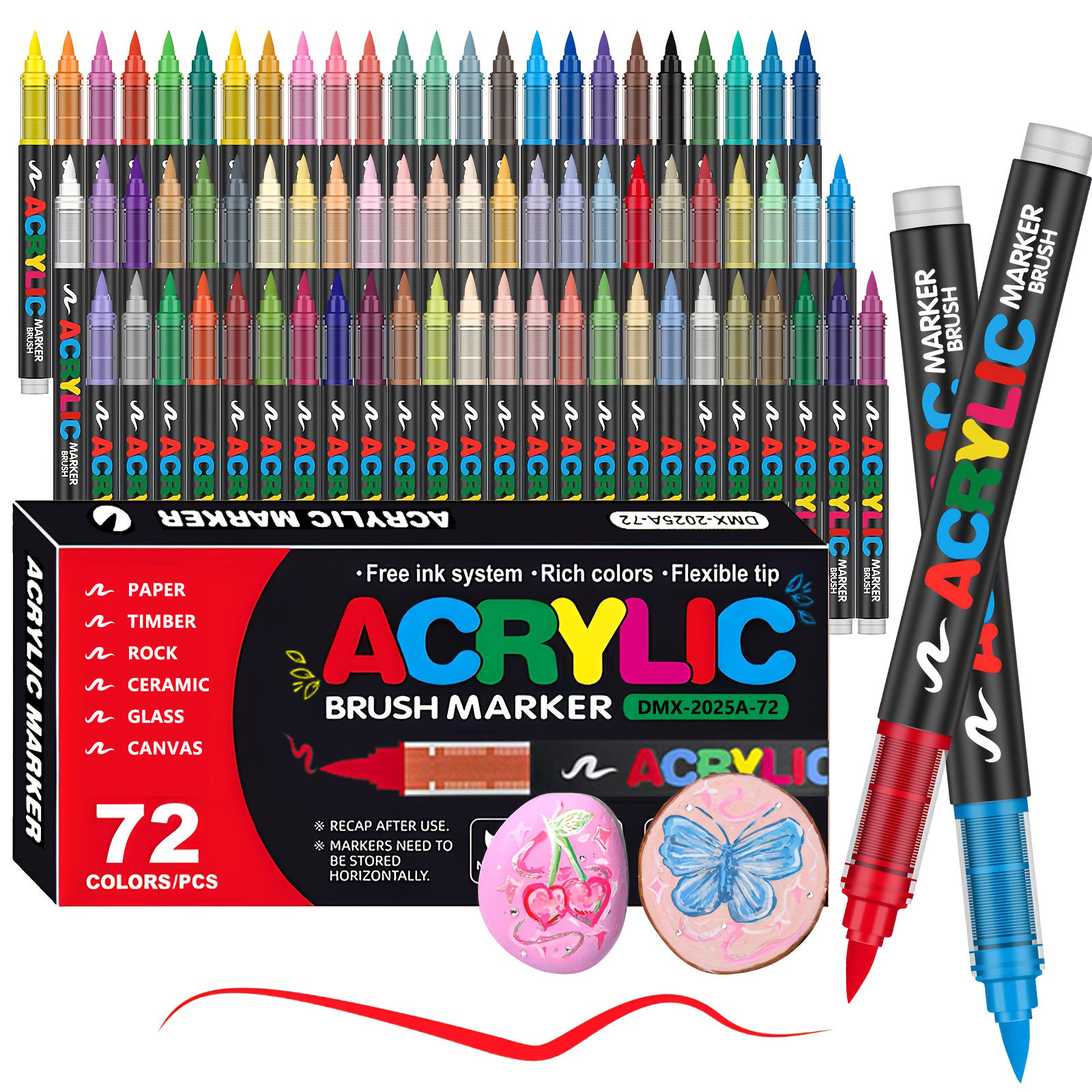 Acrylic Markers Brush Tip Paint Marker 12-72 Colors Acrylic Paint Pen for Rock
