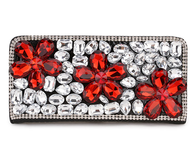 Thumbnail: High Quality Luxury Diamond Flower Coin Purse Card Holder Long Wallets Fashion W