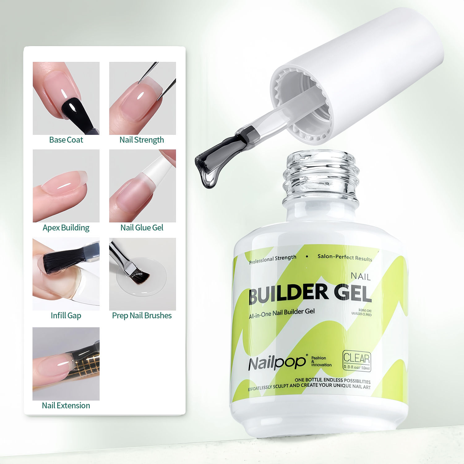 Nailpop Builder Nail Gel 4 Colors Base Coat Strengthener Thickening Extension Rh