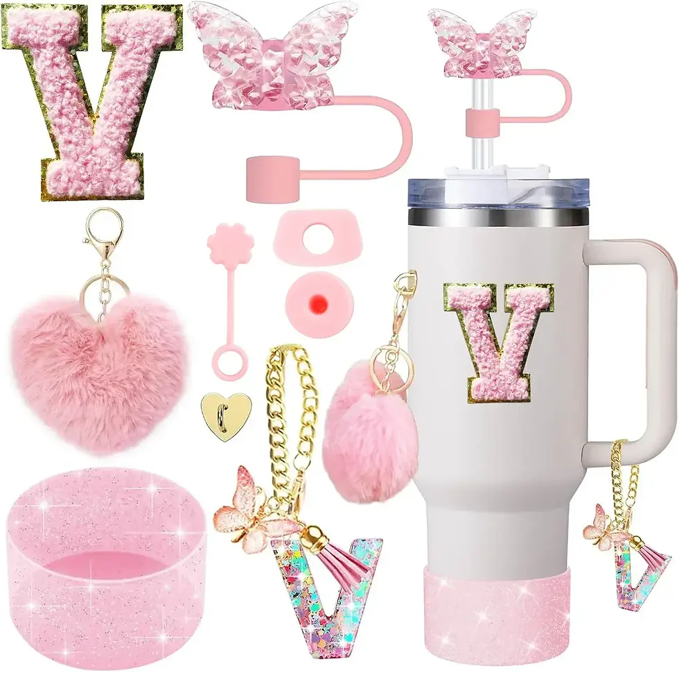 Thumbnail: 9PCS Accessory Set for Stanley Cup 30oz 40oz Butterfly Straw Cover Cap Silicone 