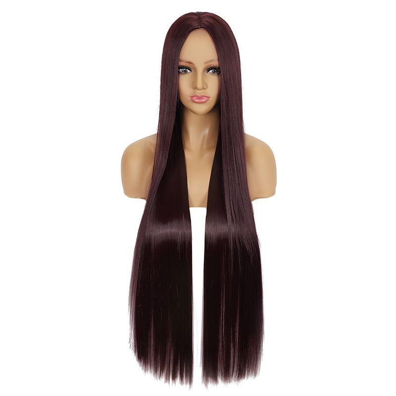 Thumbnail: 100cm Long Straight Cosplay Wig Centre Parting Central Split Blond Pink Red Purp