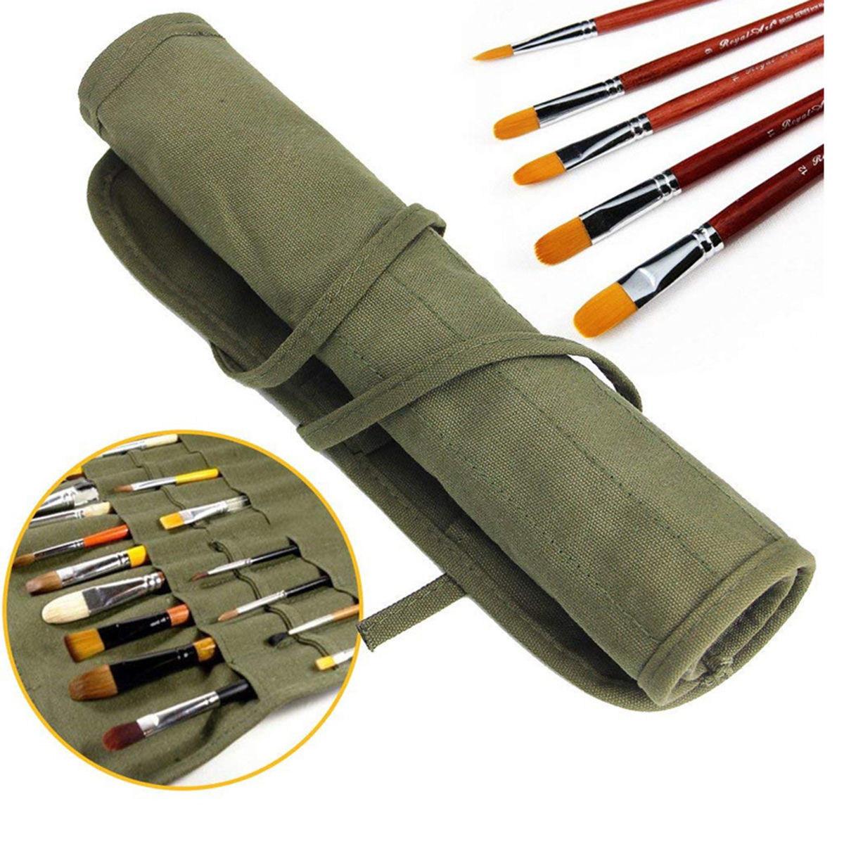 Painting Brushes Canvas Storage Bag, 22 Slots Watercolour and Gouache Brushes Ca