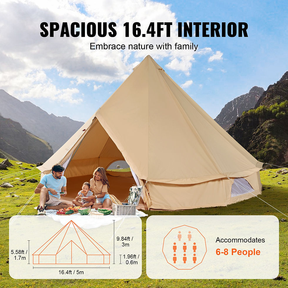 Thumbnail: SucceBuy Canvas Bell Tent 4 Seasons 3/4/5/6/7m Yurt Tent Canvas Tent for Camping