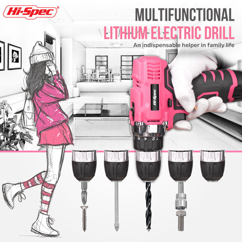 Thumbnail: Hi-Spec Pink Electric Screwdriver Drills Kit Home Tool Kits Set Repair Electric 