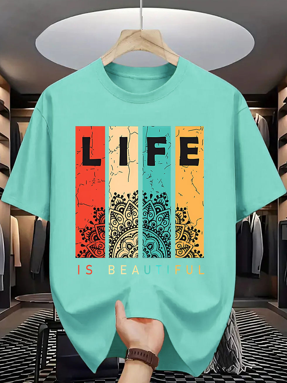 Thumbnail: Summer fashion men's life print comfortable and breathable round neck T-shirt so