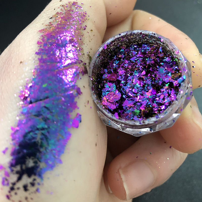 Thumbnail: 1 Jar AURORA Chrome Nail Art Flakes Multi Chrome Chameleon Peacock Galaxy Chrome