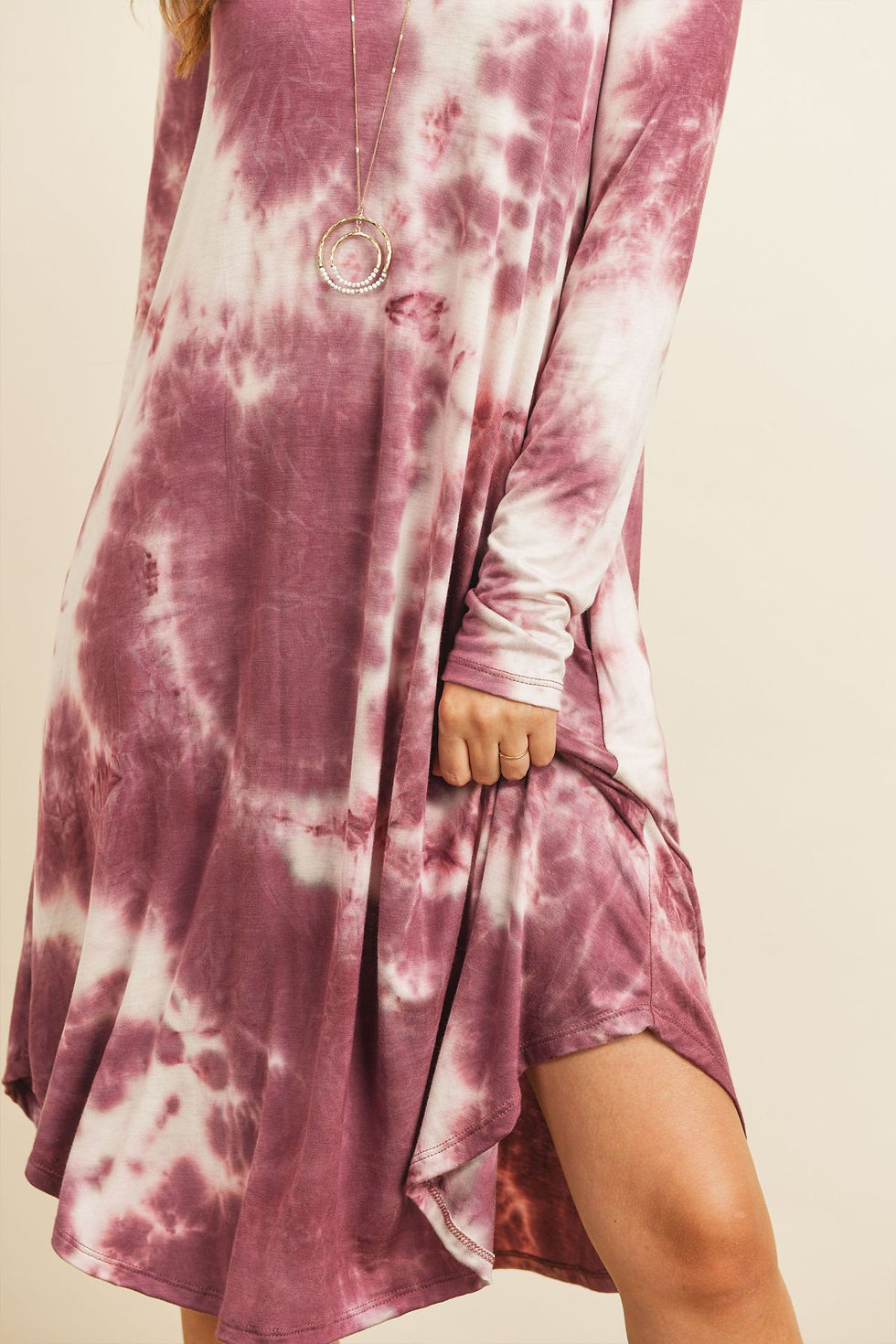 Thumbnail: Tie Dye V-Neck Rounded Hem Midi Dress in 2 colors